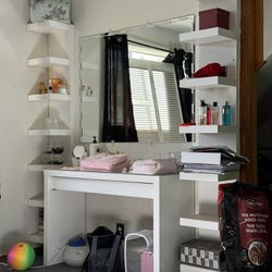 Vanity Set-Up (Desk, Mirror, & Shelves)
