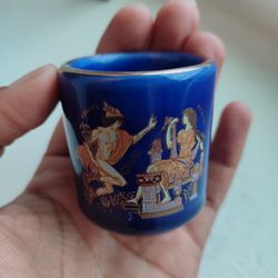 Blue Cup Hand Made in Greece in 24K Gold Greek Gods Vintage