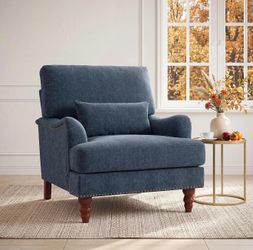 Chair，Upholstered Armchair with Nailhead Trim & Solid Wood Legs, Mid Century Modern Chenille Club Chair