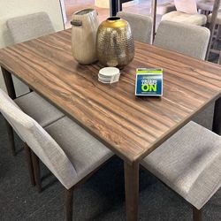 Wood Dining Table With 6 Upholstered Chairs 