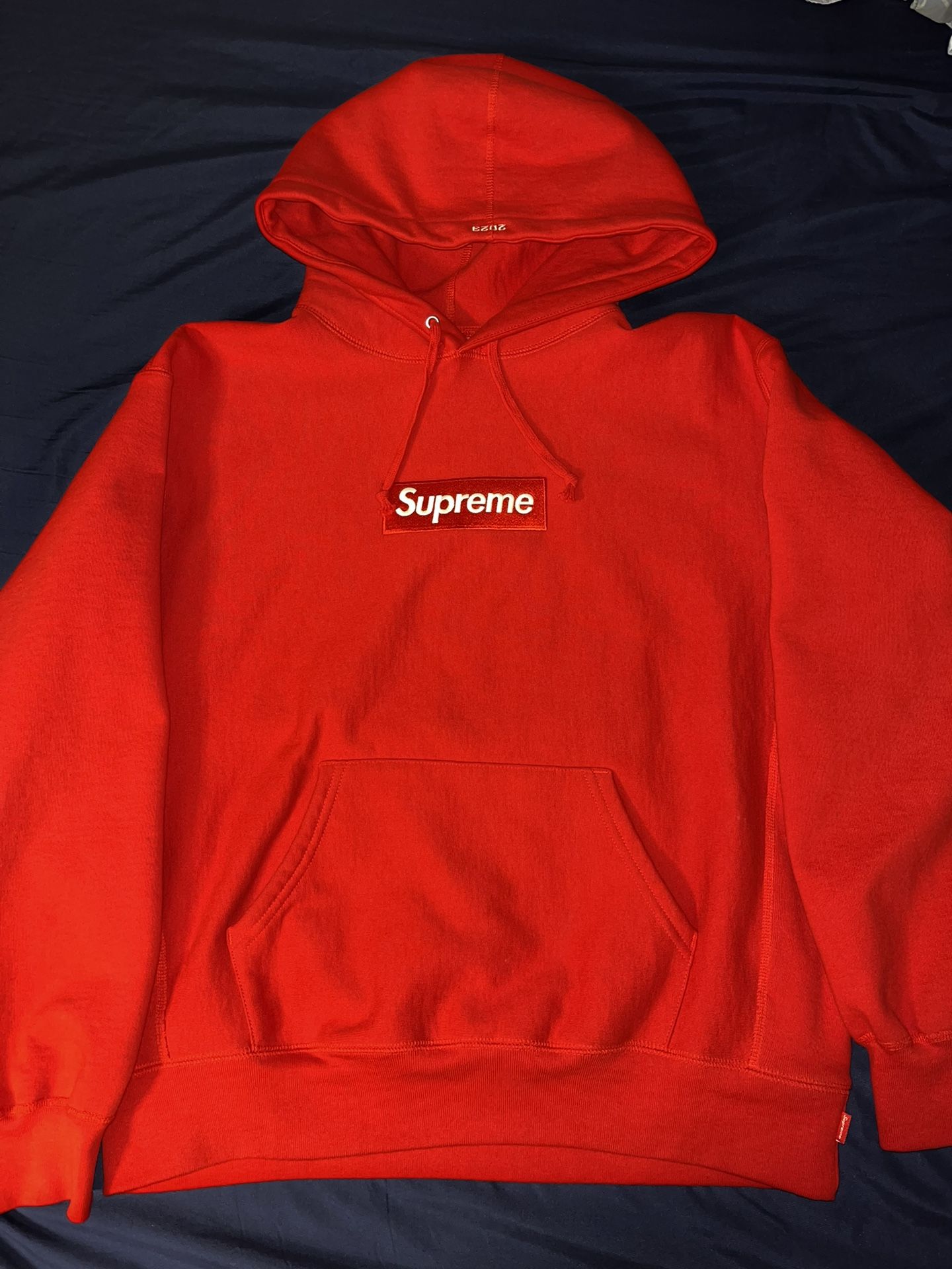 Red Supreme Box logo Hoodie Size Med