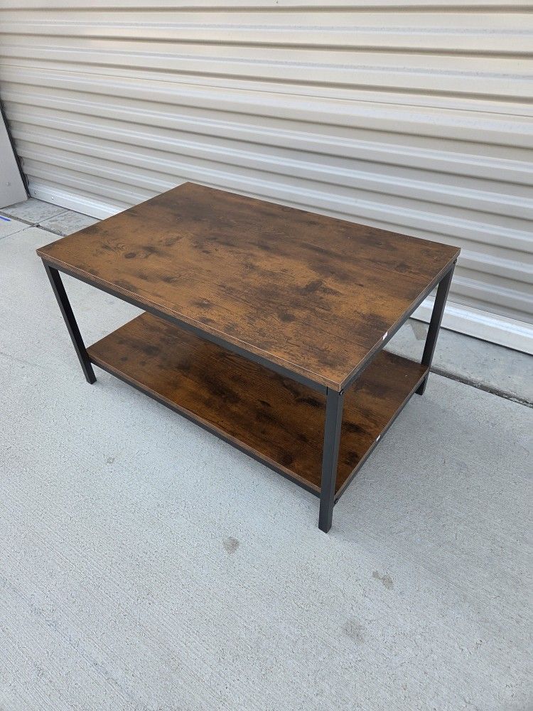 2-Tier Industrial Coffee Table with Storage Shelf for Small Apartment Living Room, Rectangle Wood and Stable Metal TV Stand Side End Table, Rustic Br