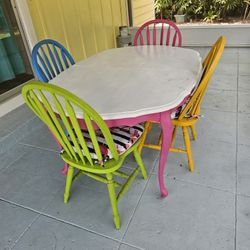 "Shabby Chic" Painted Solid Wood Dining Table & 4 Chairs 