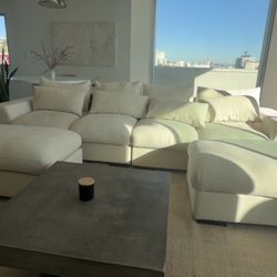 Beige Linen Blend Modular Sofa