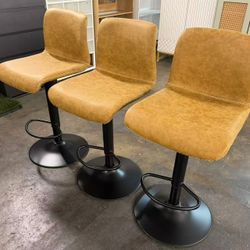 New assembled Bar Stools Set of 3, Swivel Counter Height Barstools with Back, Adjustable Height 24" to 32", Whiskey Brown Faux Leather Bar Chairs for 