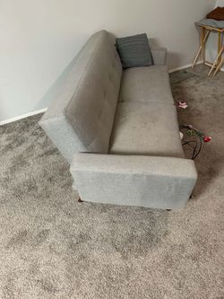 Gray Fabric Sofa with Wood Legs