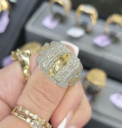 💎Fathers day Special 2026💎 Gold Natural Diamonds Two tone Saint Jude Cuban Link mens ring