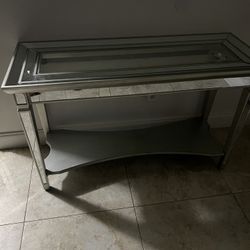Silver Wood With Glass Console Table 