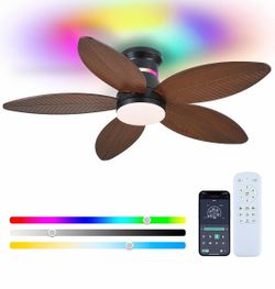 Palm Leaf Ceiling Fan with RGB LED Light