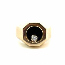 Men’s 14k Yellow Gold Spinning Diamond .15 CTW and Black Onyx Like Stone Ring Size 10 GP3125508