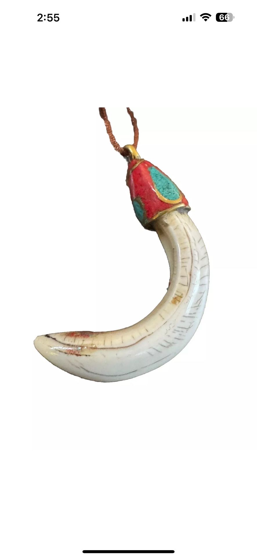 Vintage ethnic Tibetan Amulet Pendant Tusk & Horn Shape 2”inch long