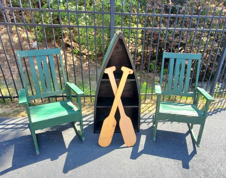 Charming Indoor / Outdoor Green Rocking Chairs- Real Wood