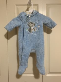 6-12 months size. Long sleeve hooded jumpsuit.