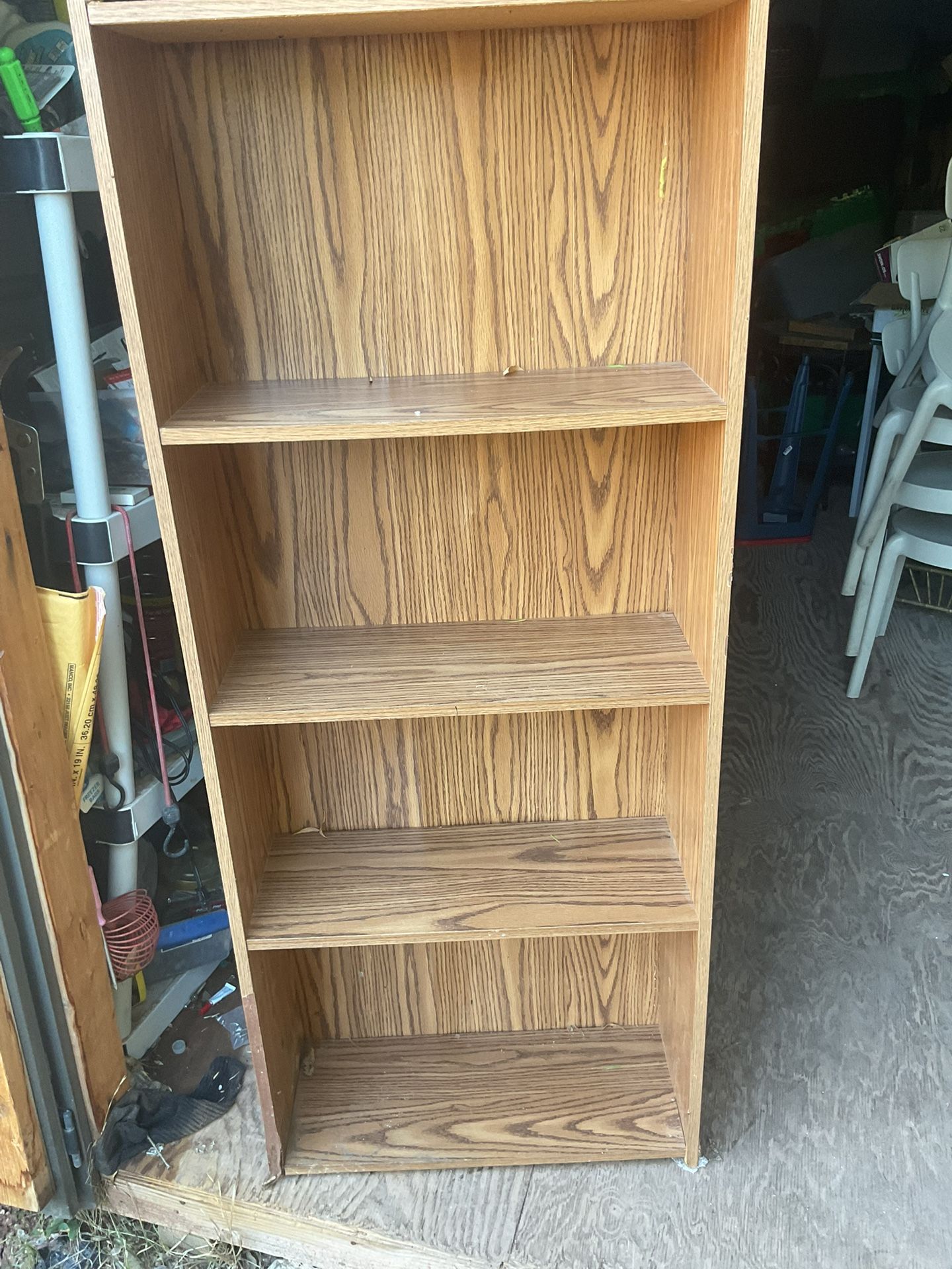 Wood shelf it’s 59 inches tall24 wide and 10 inches deep