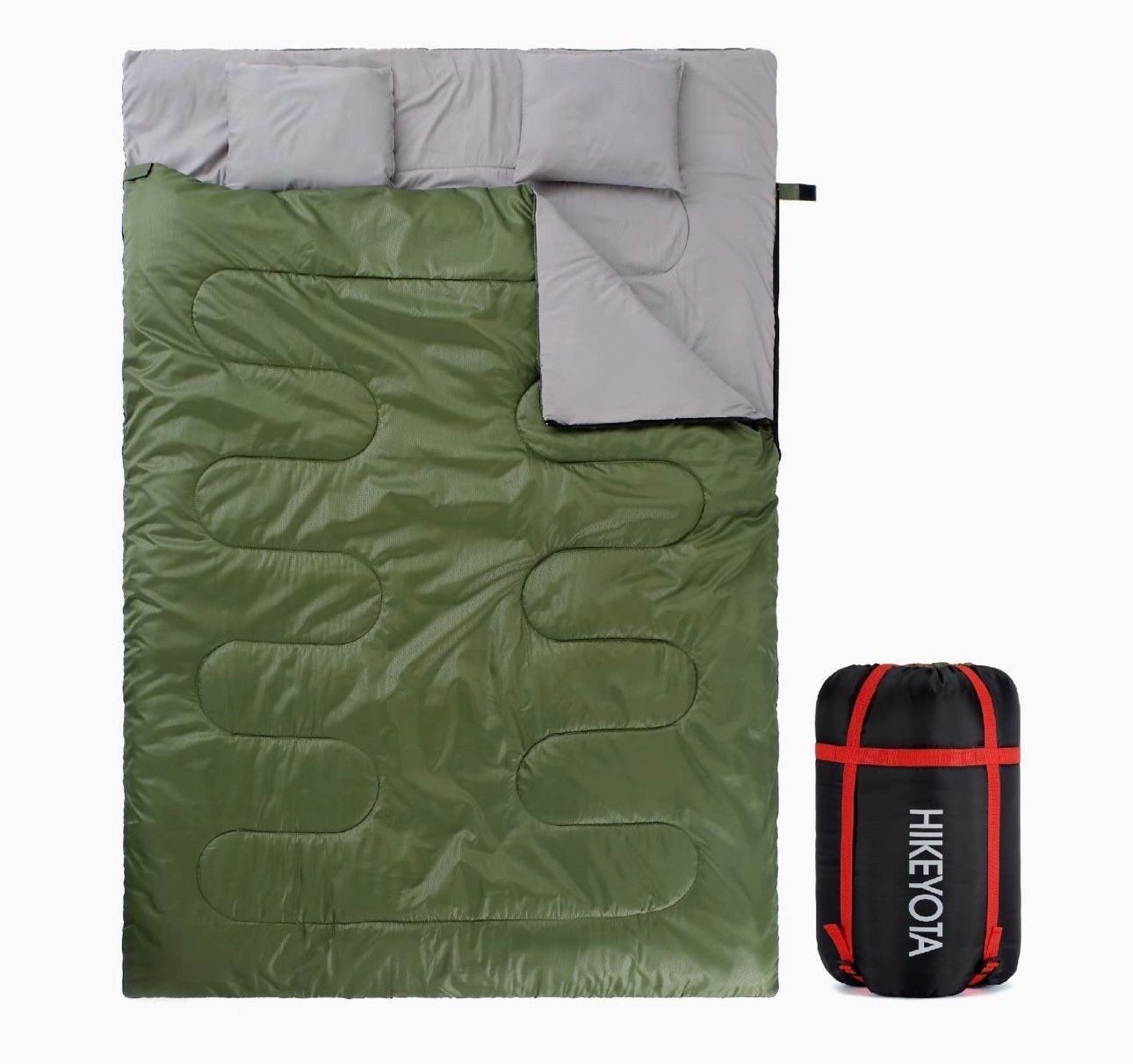 HIKEYOTA Double Sleeping Bag with Pillow, Portable Lightweight 2 Person Sleeping Bag for Adult, Waterproof Camping Sleeping Bag for Hiking, Backpackin