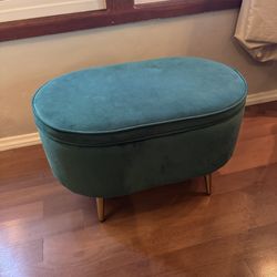 Green Storage Ottoman With Gold Legs