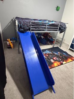 Twin loft bed with slide + mattress