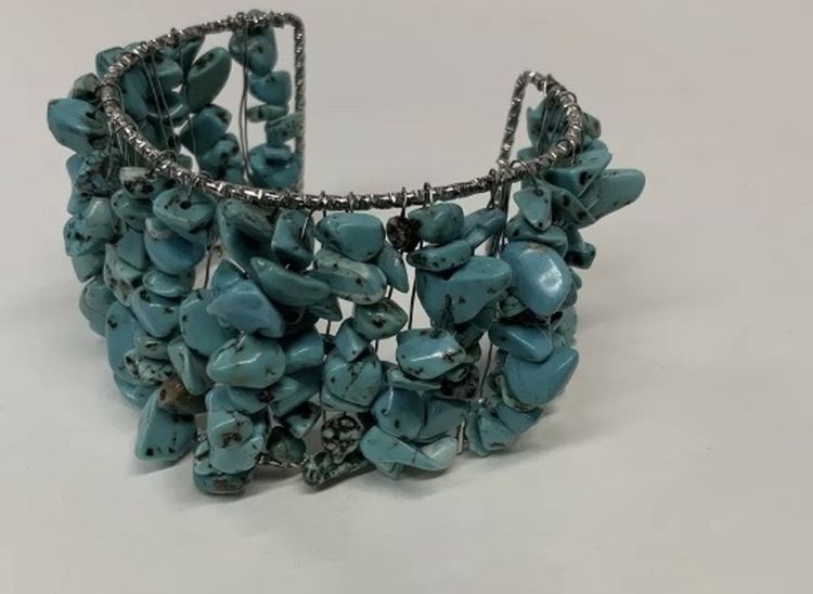 Vintage Turquoise Cuff Bracelet Jewelry Native American Style Lots Of Stones