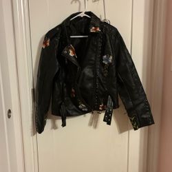 Embroidered Faux Leather Jacket