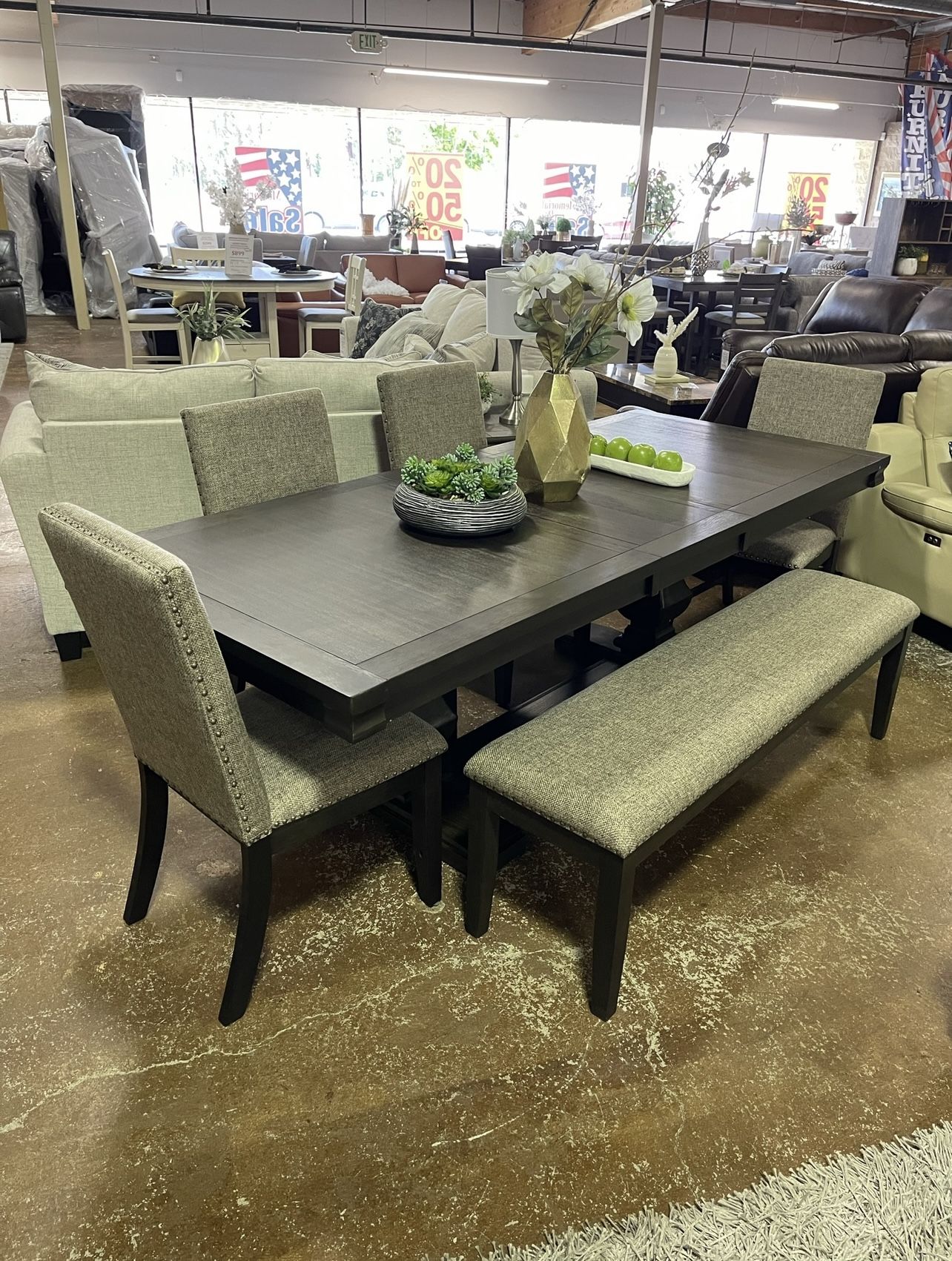 Dining Set Table With 4 Chairs & Bench