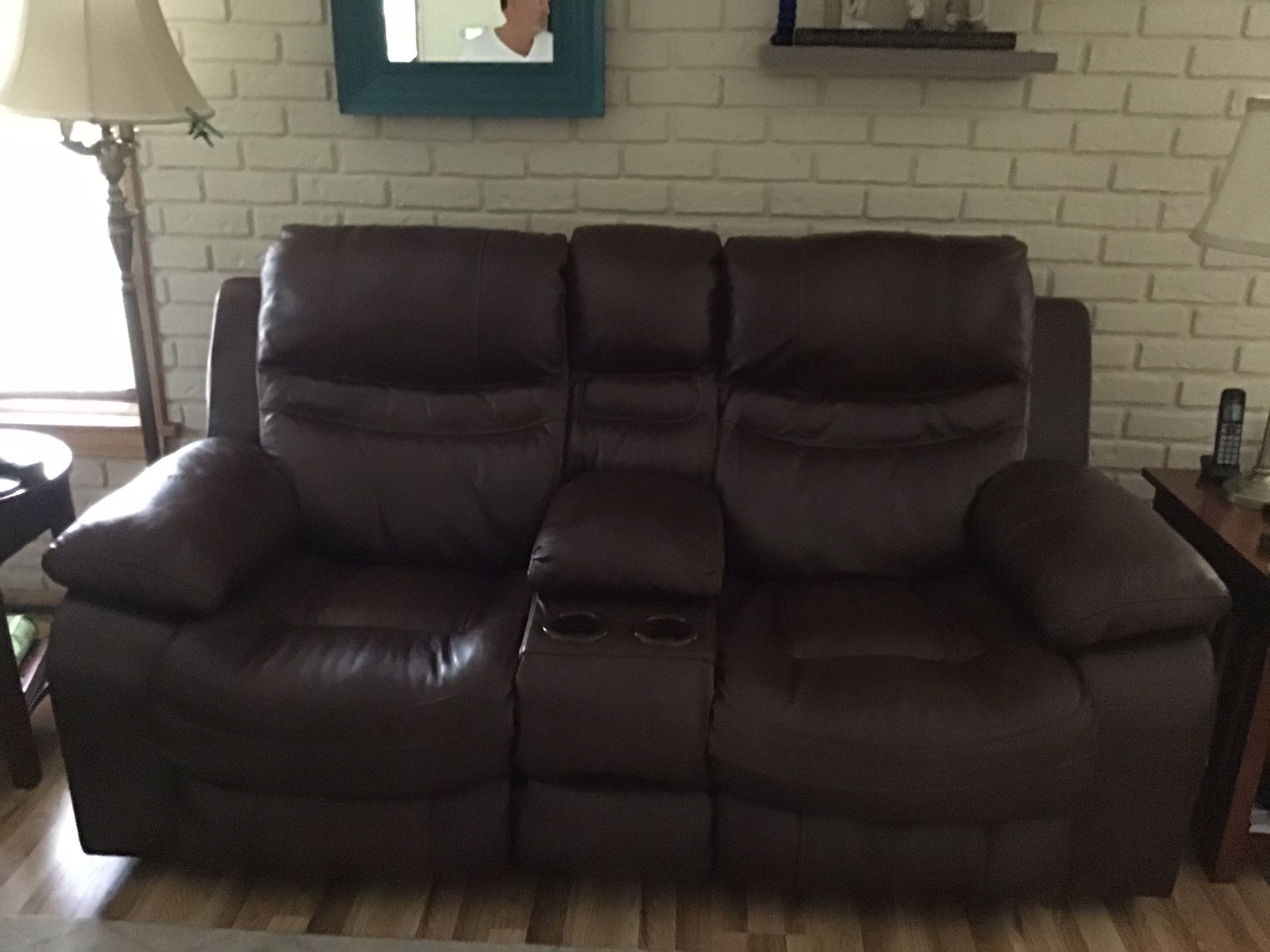 Catnapper Leather Dual Electric Recliner and Manual Matching Sofa