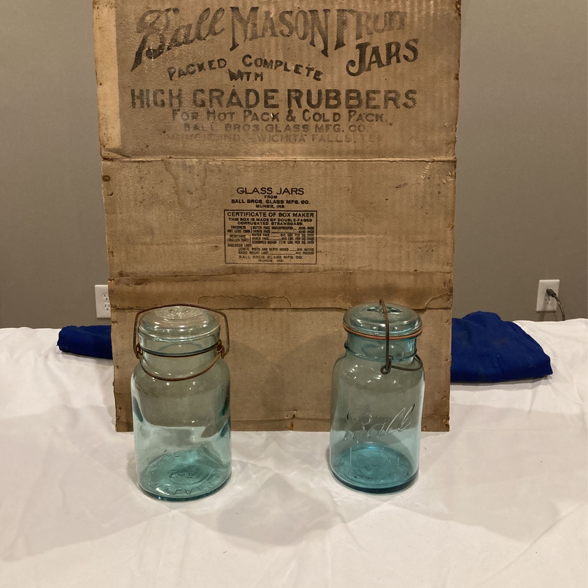Antique Canning Jars W/ Shipping Box Lid.