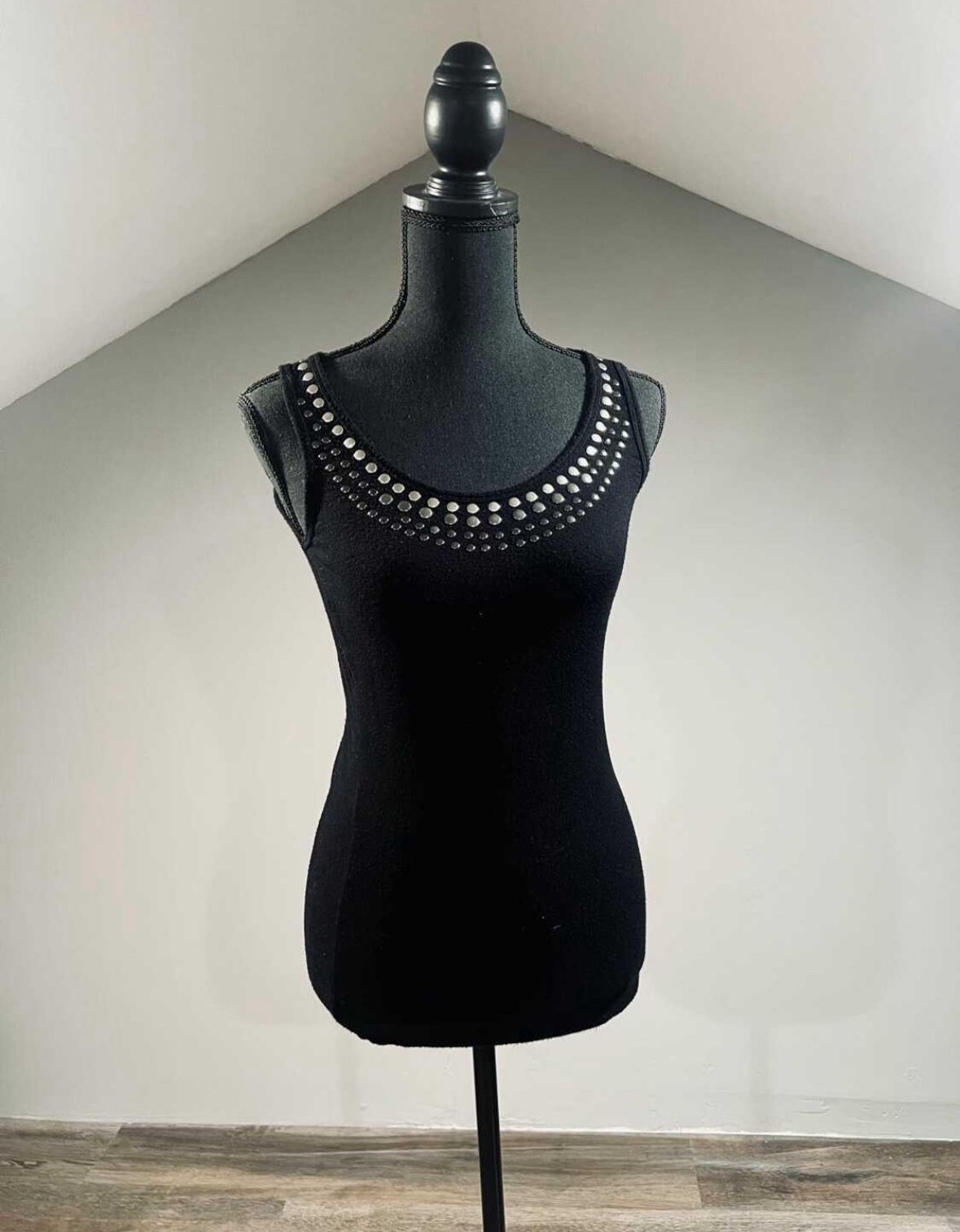 Small Black Tank with Beaded Neckline