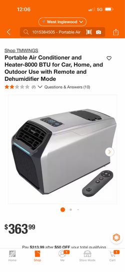 TMWINGS Portable Air Conditioner and Heater-8000 BTU for Car, Home, and Outdoor Use with Remote and Dehumidifier Mode