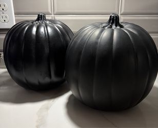 2 Halloween spooky goth black 9” tall pumpkin decoration