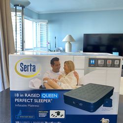 Brand New In Box Serta Queen Air Inflatable Mattress includes Powerful External AC Pump 78x69x18 in
