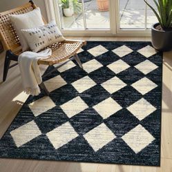 New Lahome Machine Washable Area Rugs for Bedroom Aesthetic, 4x6 Soft Living Room Area Rug Non Slip Entryway Rugs, Moroccan Trellis Printed Black and 
