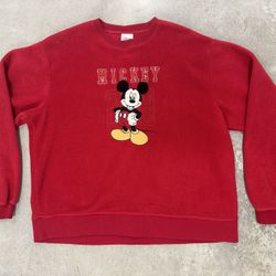 Vintage Disney Store Red Embroidered Mickey 28 fleece Sweatshirt 