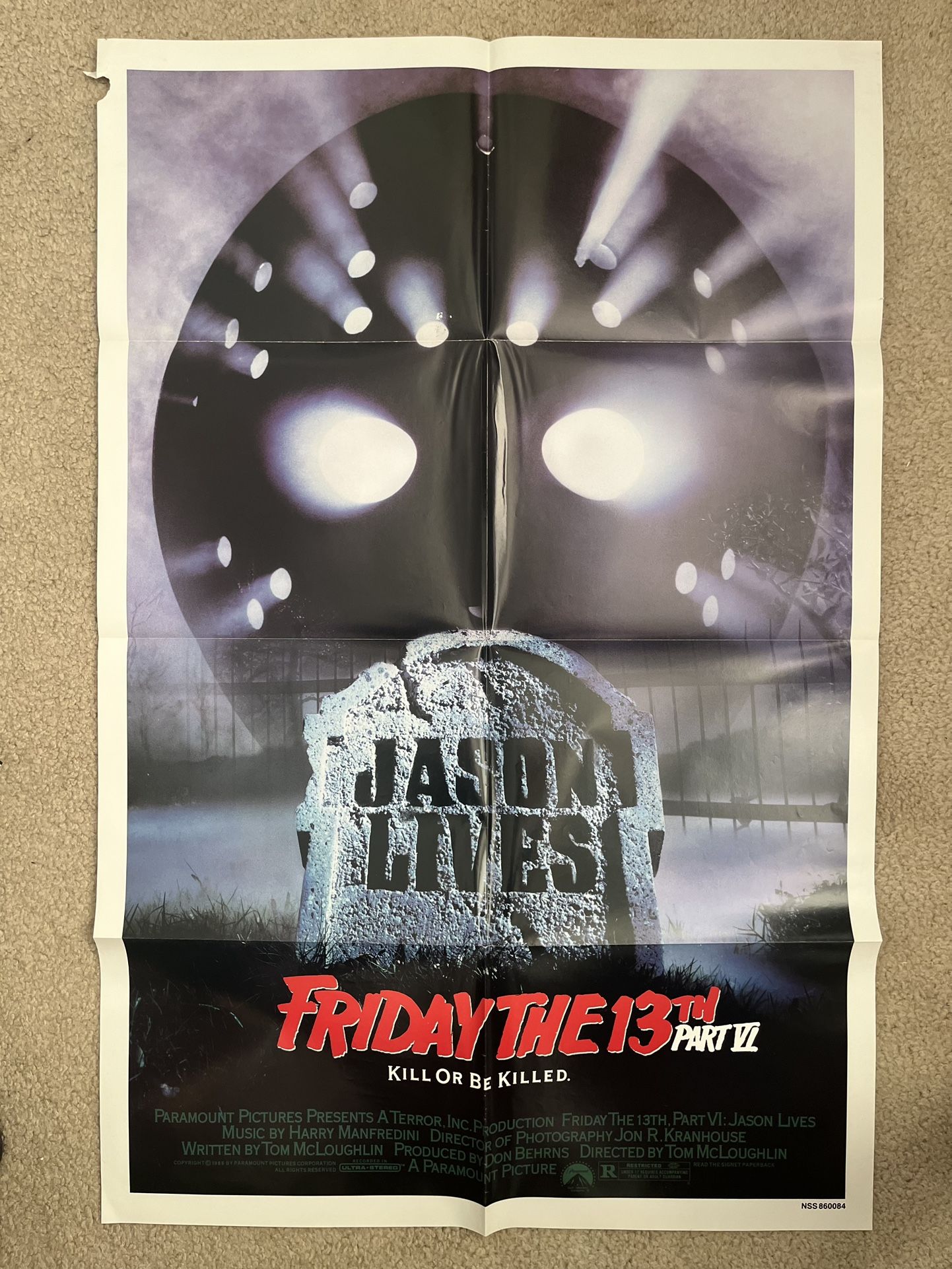 Friday the 13th Part VI Jason Lives One Sheet Folded Movie Poster 27x41 1986