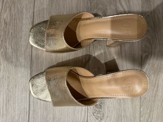 Gold Metallic Block Heel Sandals