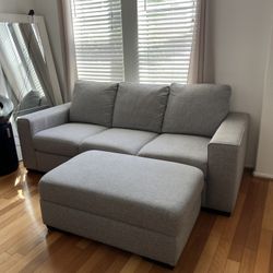 Living Spaces 84” Gray 3-Seat Sofa + Matching Ottoman