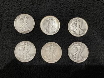 6 Silver Walking Liberty Half Dollars 