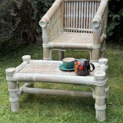 Bamboo Chair With Small Table Footrest 