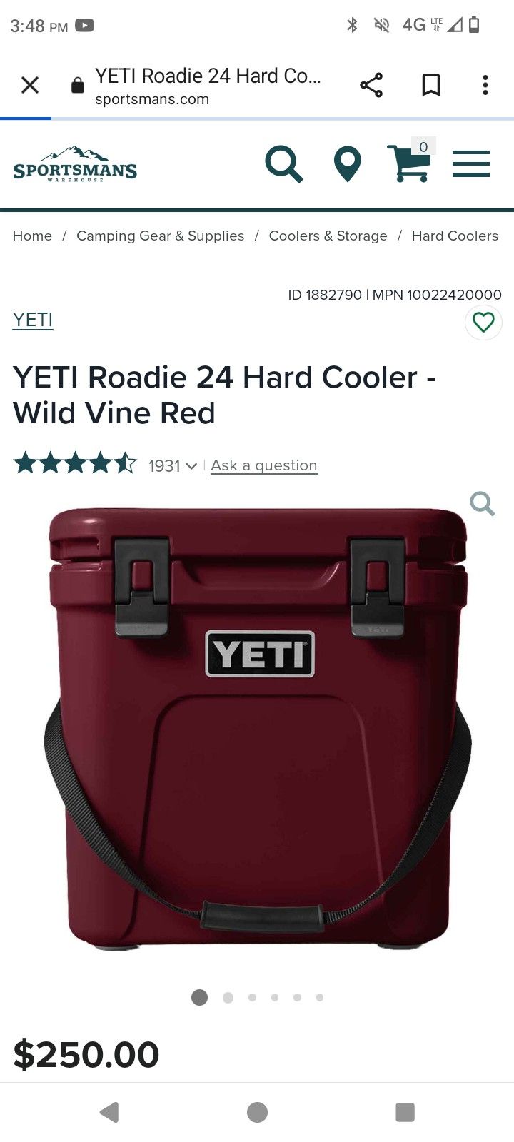 Vine Red Yeti Hard cooler 24