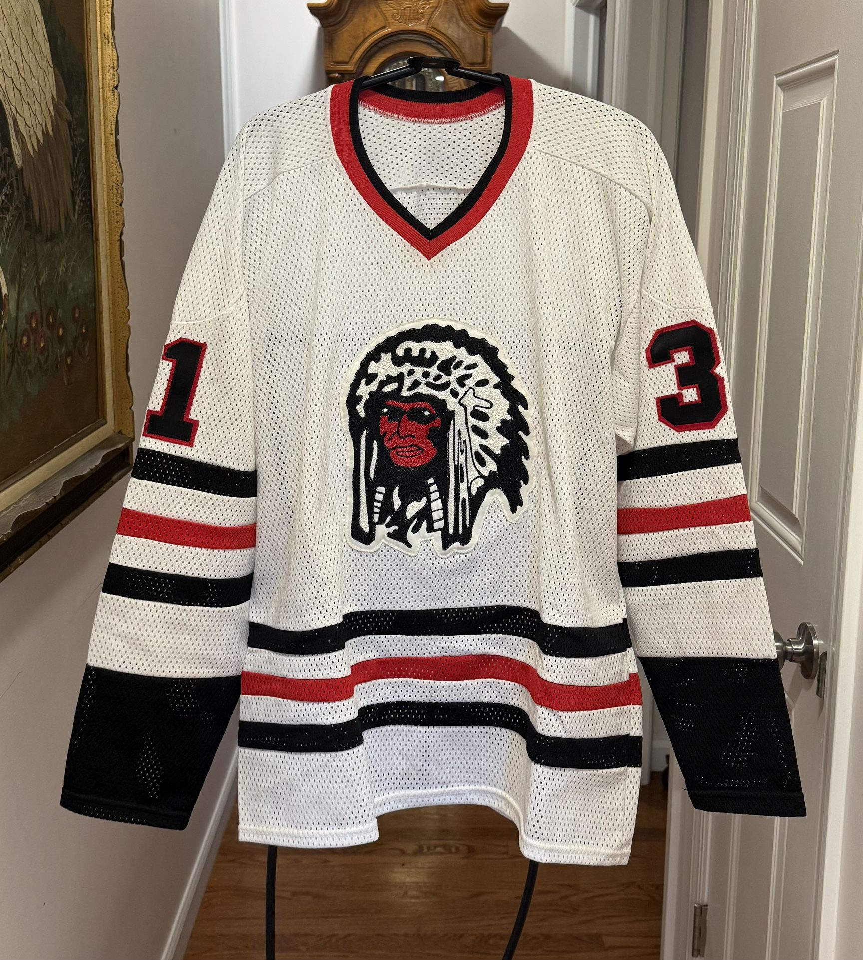 VINTAGE 80s COPPER #31 CHICAGO BLACKHAWKS HOCKEY JERSEY SHIRT SZ XL INDIAN USA
