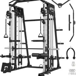 2200lbs Squat Rack with LAT-Pull Down System & Cable Crossover Machine, Training Equipment with Leg Hold-Down Attachment
