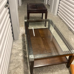 Glass and wood coffee table/one end table