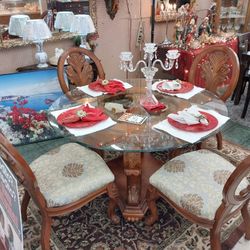 Hardwood Glass Top Dining Set