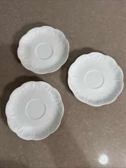 Set of 3 White Ceramic Saucers