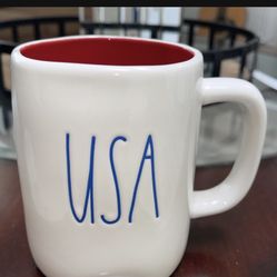 Rae Dunn “USA” White Mug With Red Inside & Blue Letterings