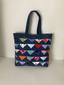 Beautiful Handmade Denim Bag  14x13x6 