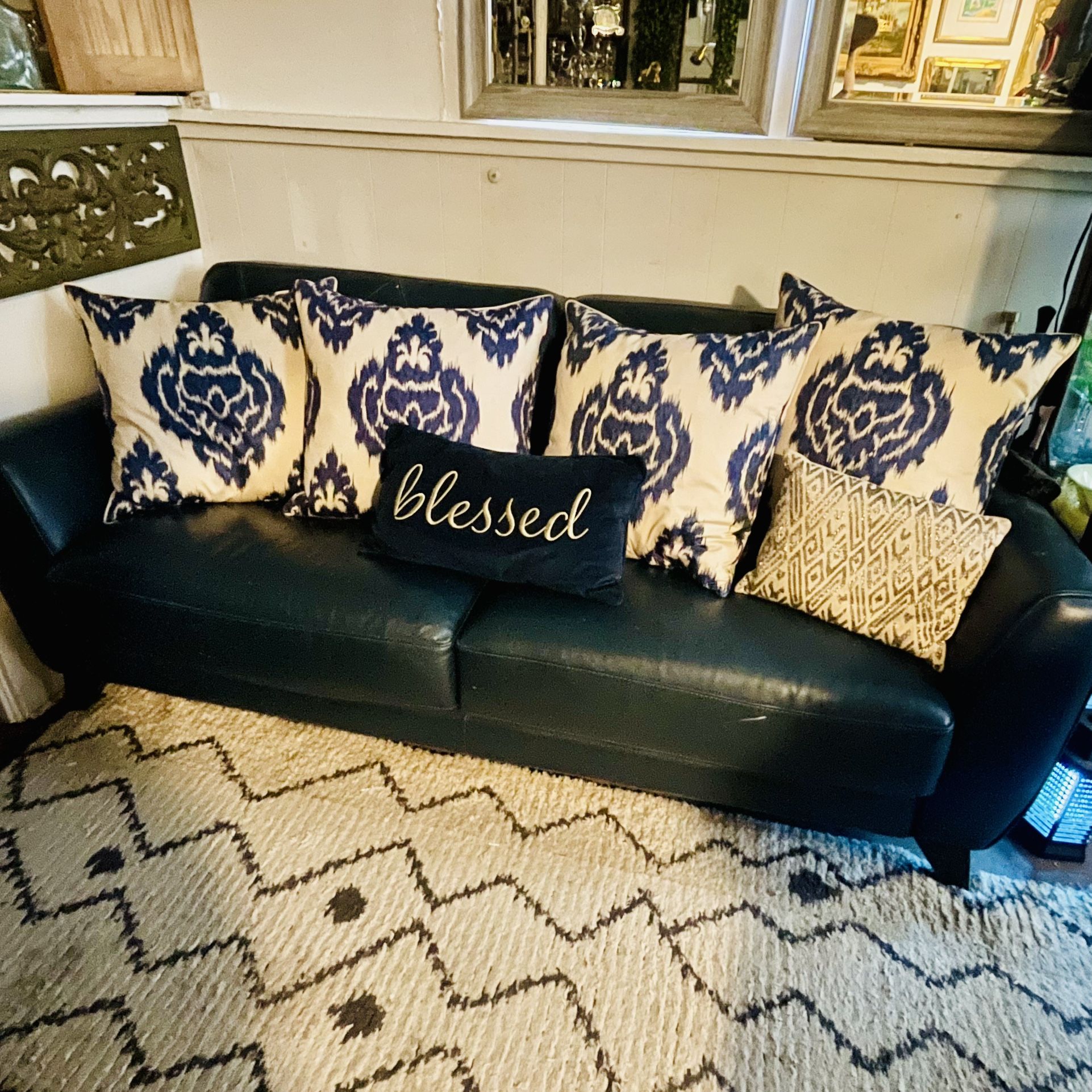 Macys Blue Authentic 100% Leather Couch Only