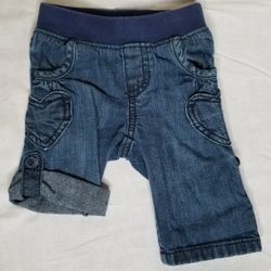 Old Navy Baby Girl Heart Pocket Adjustable Capri/Jeans 0-3 Months Elastic Waist