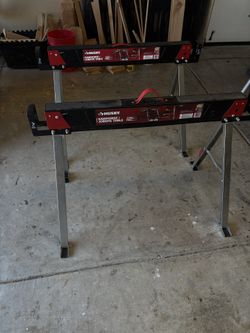 NEW Set Of Two HUSKY Sawhorses/ Jobsite Table 