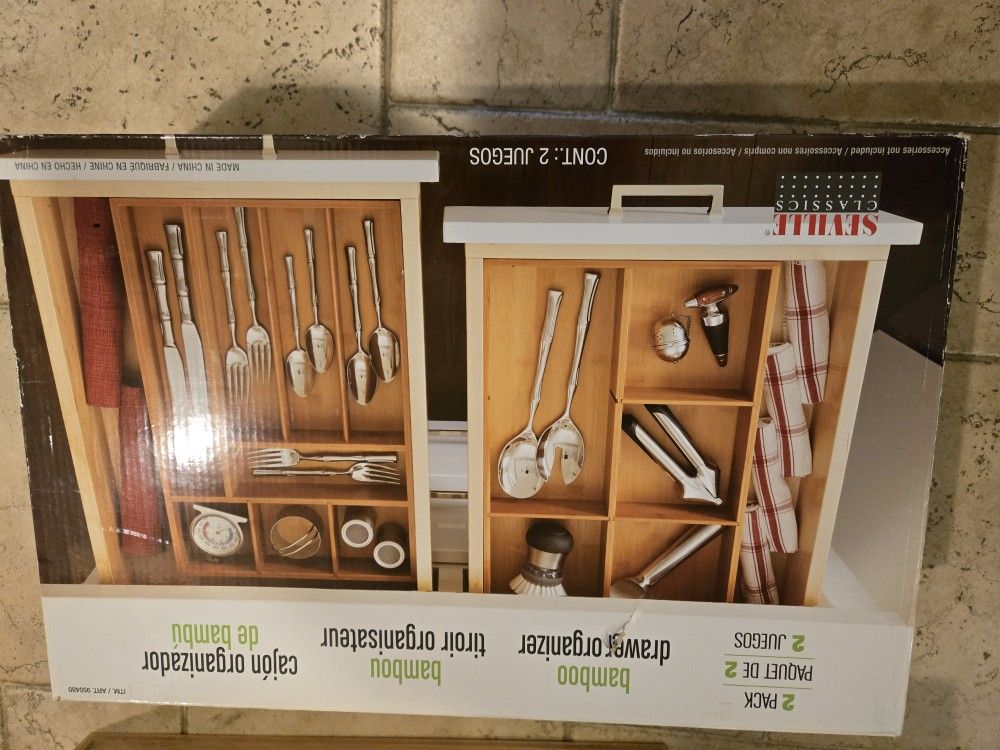 Brand new Sealed 2 pack Bamboo Drawer Organizer