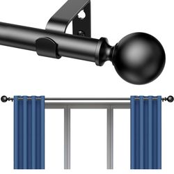 Curtain Rods 189 Inch for Window 180 Inch, Adjustable Length Heavy Duty Ball Finials Diameter 7/8 inch,15 ft, Black